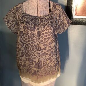edme & esyllte brown print semi sheer top, size 0